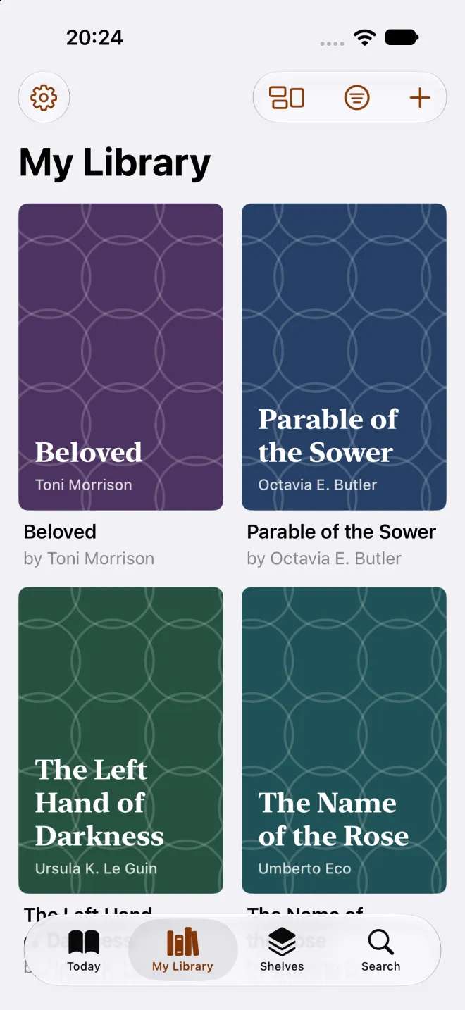BookWorm library grid on iPhone