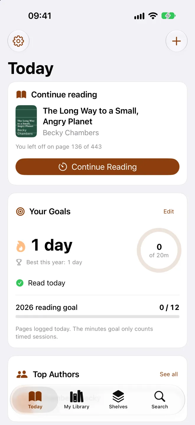 BookWorm Today screen with an active reading streak